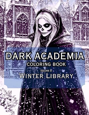 Dark Academia Winter Library coloring book