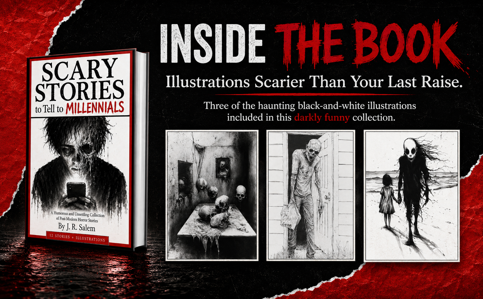 A preview of the haunting black-and-white illustrations inside the book