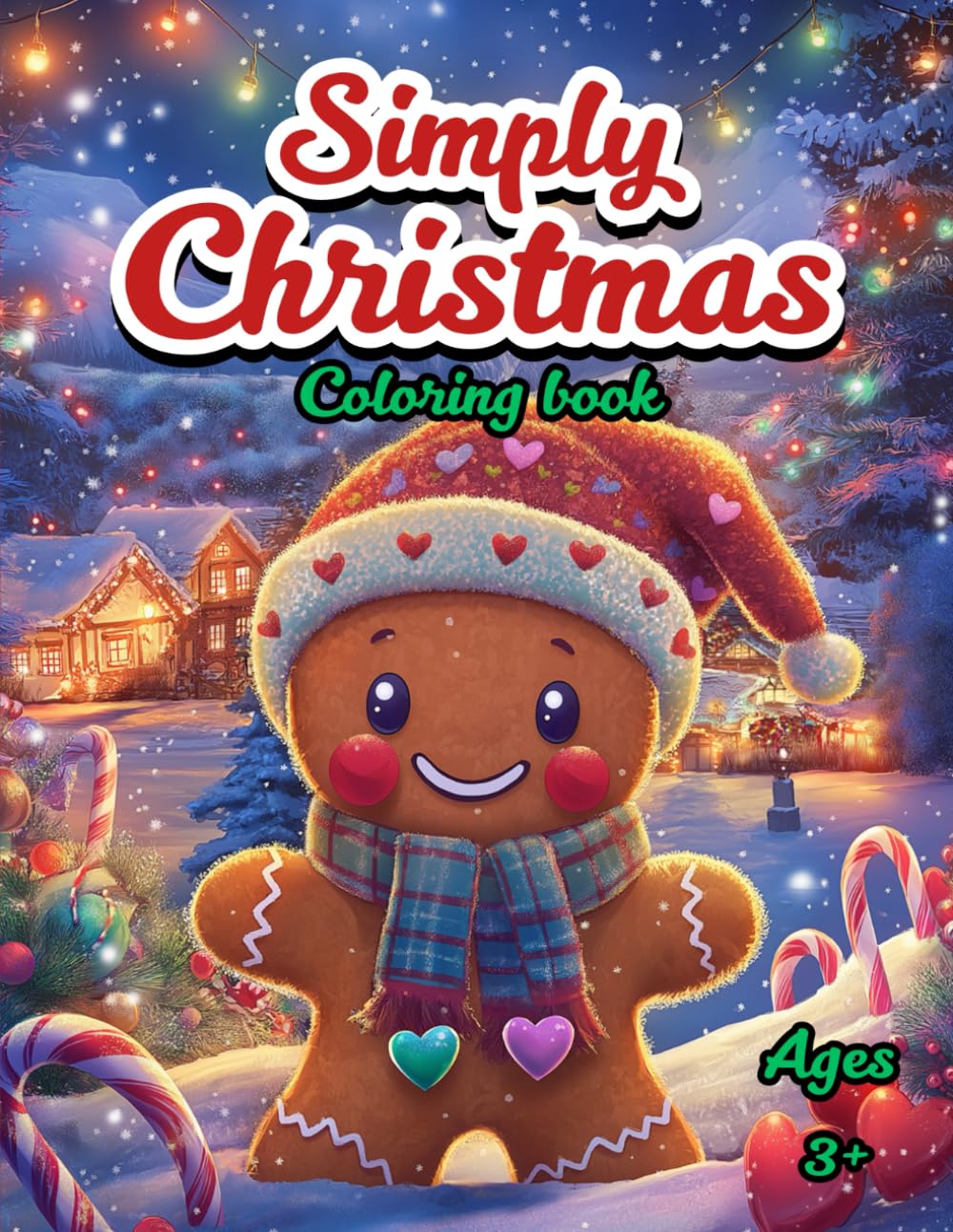 Cover of Simply Christmas Coloring Book by J. R. Salem, featuring a smiling gingerbread character